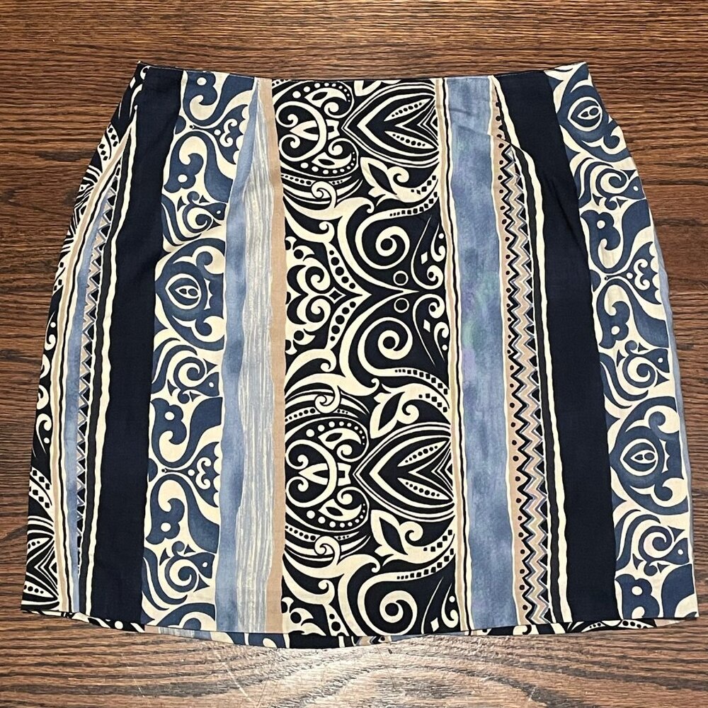 ABRIA Wrap Style Lined Skirt Vintage Women's Size 12 Navy Pattern